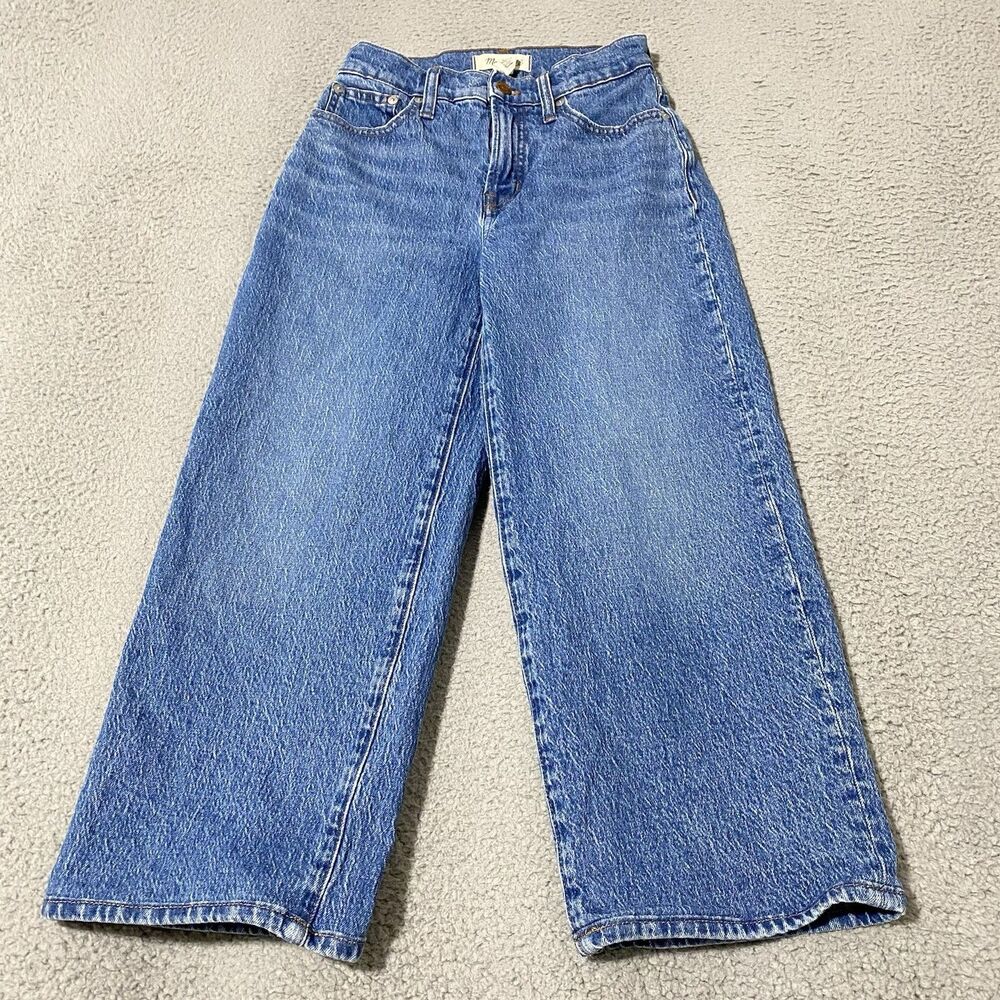 Madewell Perfect Vintage Wide Leg Crop Jeans Womens 24P Petite Blue Straight